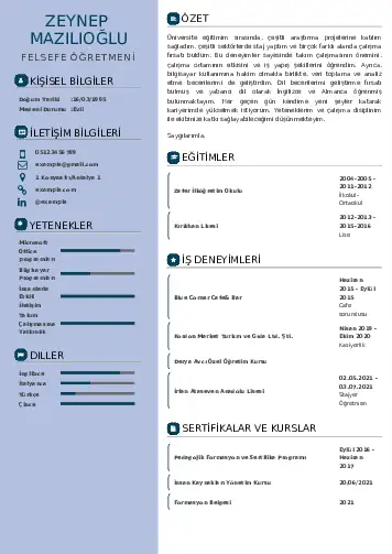 Felsefe Öğretmeni CV Örnekleri cv indir